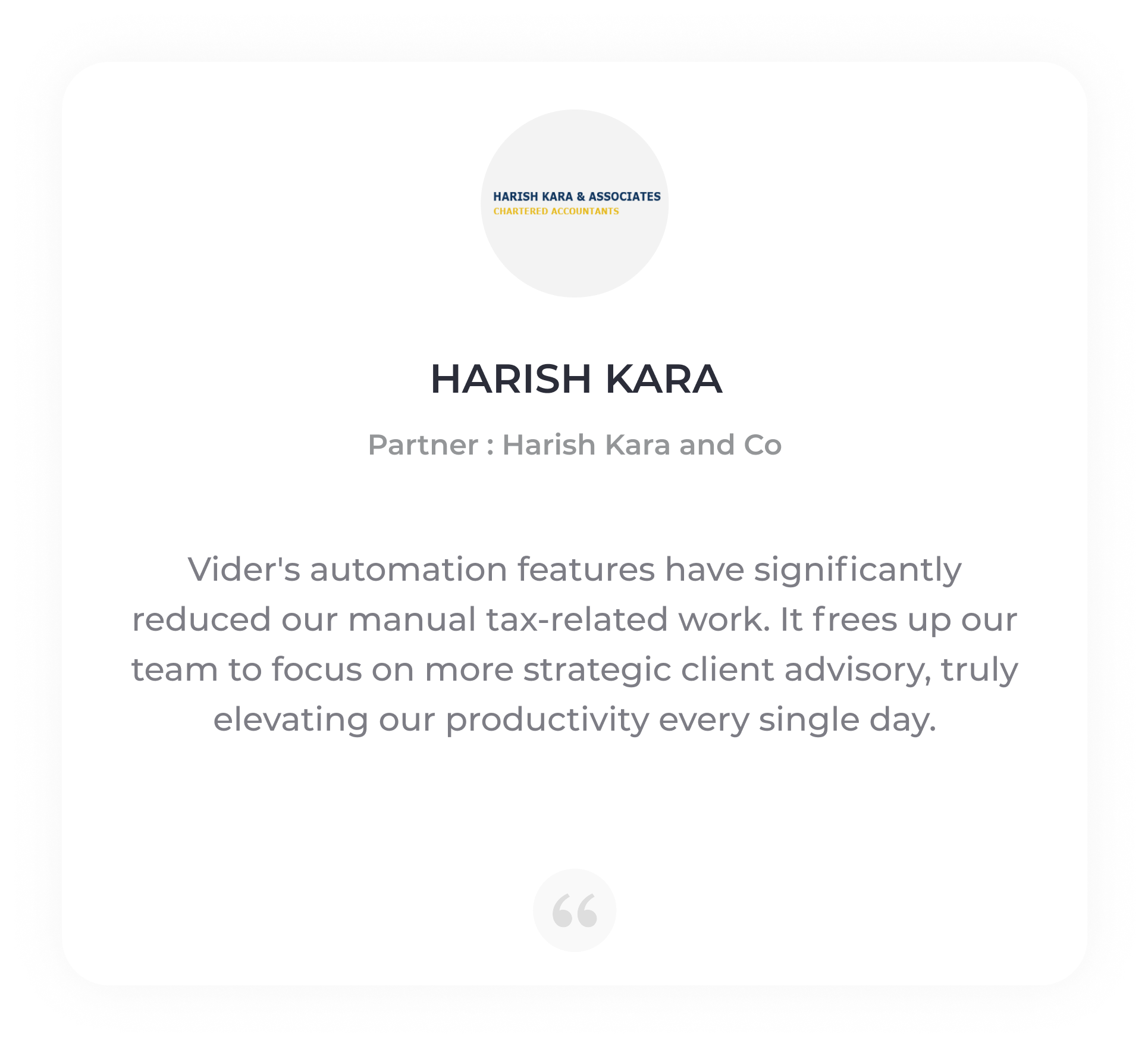 Harish Kara and Co Testimonial